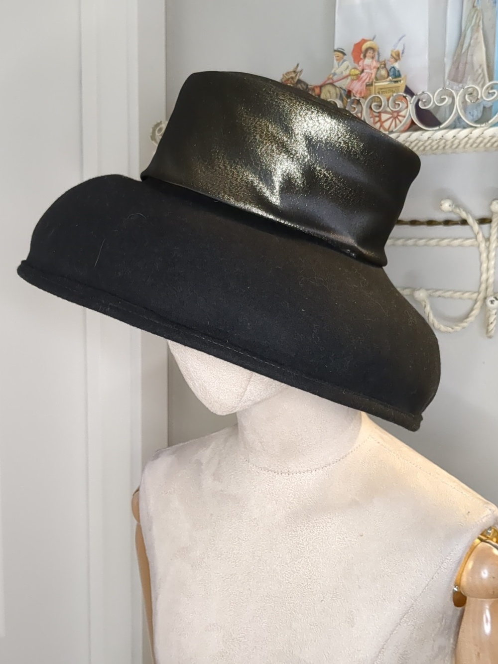 Vintage 60s Lily J Bollman Black Wide Brimmed Hat Breakfast At Tiffany's SZ L